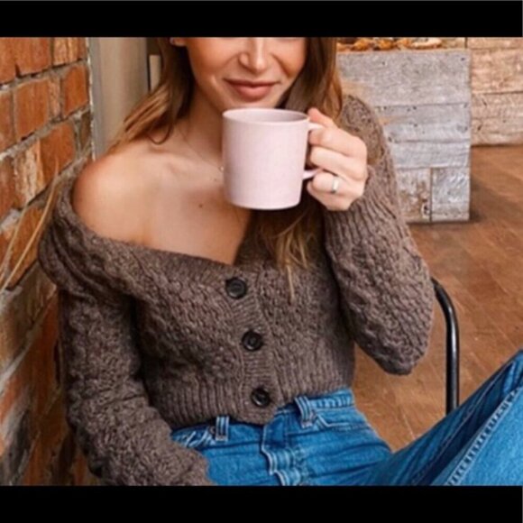 WILFRED Adley Cardigan Cable Knit Sweater Brown S ARITZIA - Picture 1 of 7